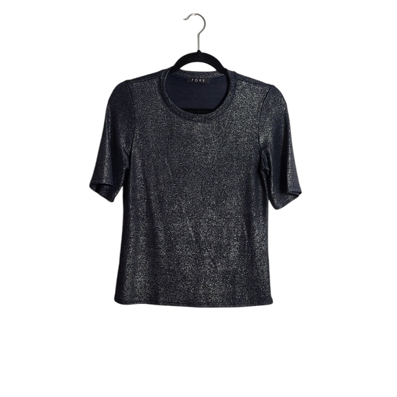 FORE Blue Shimmer Metallic Women's Short Sleeve Top Size Large - Picture 1 of 16